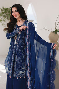 QALAMQAR-3PC LAWN CHIKAN EMBROIDERED SHIRT WITH KHAADI NET EMBROIDERED DUPATTA AND EMB TROUSER -4758