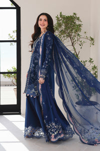 QALAMQAR-3PC LAWN CHIKAN EMBROIDERED SHIRT WITH KHAADI NET EMBROIDERED DUPATTA AND EMB TROUSER -4758