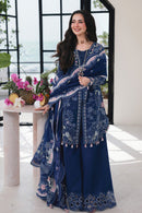 QALAMQAR-3PC LAWN CHIKAN EMBROIDERED SHIRT WITH KHAADI NET EMBROIDERED DUPATTA AND EMB TROUSER -4758