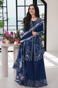 QALAMQAR-3PC LAWN CHIKAN EMBROIDERED SHIRT WITH KHAADI NET EMBROIDERED DUPATTA AND EMB TROUSER -4758