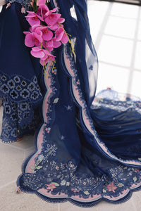QALAMQAR-3PC LAWN CHIKAN EMBROIDERED SHIRT WITH KHAADI NET EMBROIDERED DUPATTA AND EMB TROUSER -4758