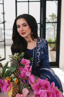 QALAMQAR-3PC LAWN CHIKAN EMBROIDERED SHIRT WITH KHAADI NET EMBROIDERED DUPATTA AND EMB TROUSER -4758