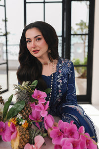 QALAMQAR-3PC LAWN CHIKAN EMBROIDERED SHIRT WITH KHAADI NET EMBROIDERED DUPATTA AND EMB TROUSER -4758
