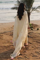 QALAMQAR-3PC LAWN LASERCUTWORK EMBROIDERED SHIRT WITH KHAADI NET EMBROIDERED DUPATTA AND TROUSER -BIC-4785