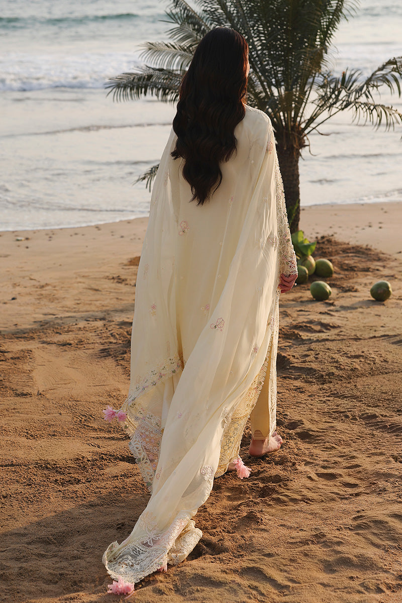 QALAMQAR-3PC LAWN LASERCUTWORK EMBROIDERED SHIRT WITH KHAADI NET EMBROIDERED DUPATTA AND TROUSER -BIC-4785