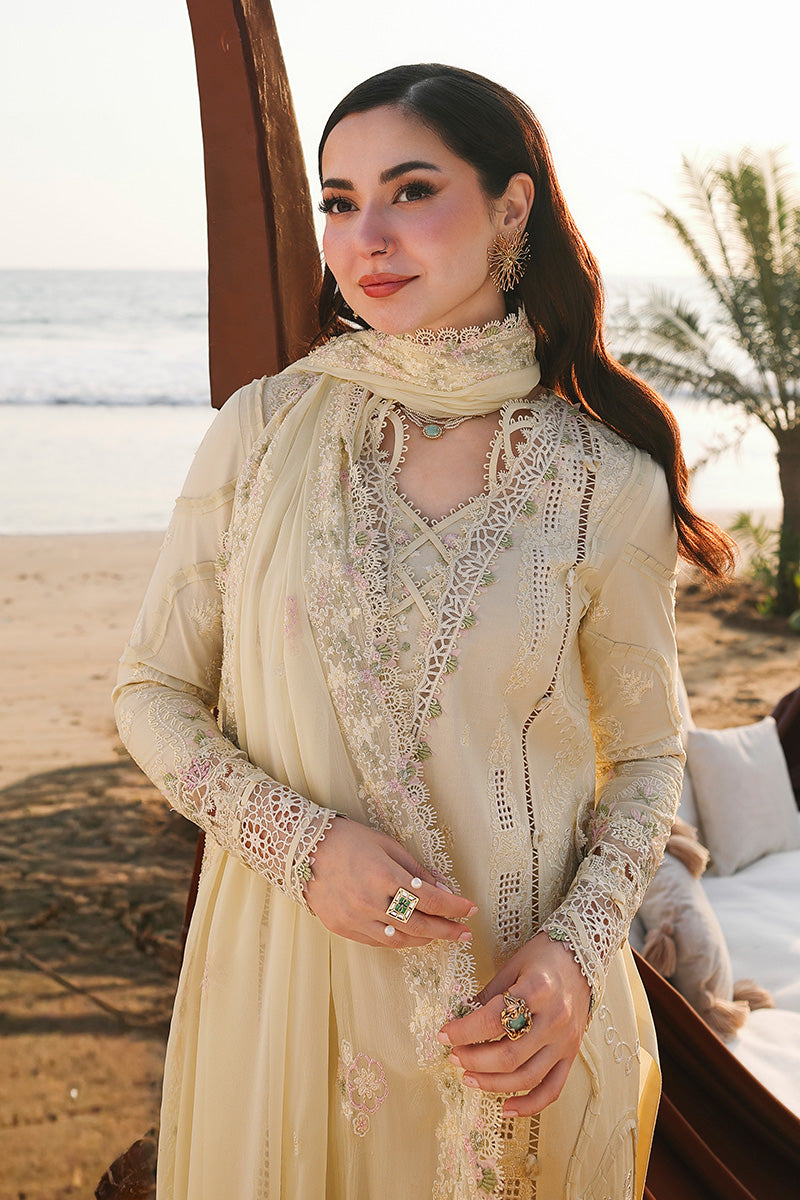 QALAMQAR-3PC LAWN LASERCUTWORK EMBROIDERED SHIRT WITH KHAADI NET EMBROIDERED DUPATTA AND TROUSER -BIC-4785