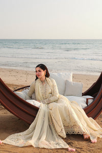 QALAMQAR-3PC LAWN LASERCUTWORK EMBROIDERED SHIRT WITH KHAADI NET EMBROIDERED DUPATTA AND TROUSER -BIC-4785