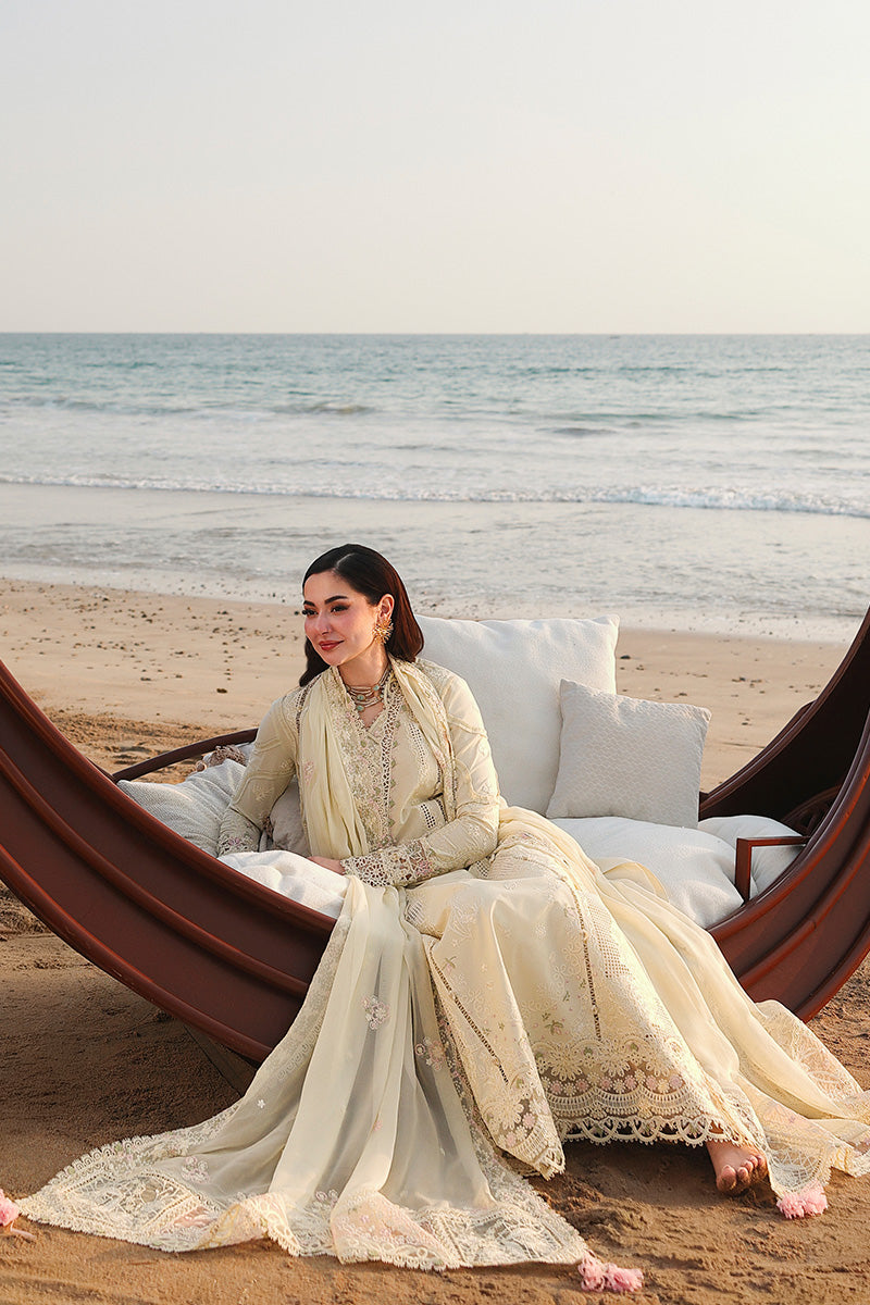 QALAMQAR-3PC LAWN LASERCUTWORK EMBROIDERED SHIRT WITH KHAADI NET EMBROIDERED DUPATTA AND TROUSER -BIC-4785