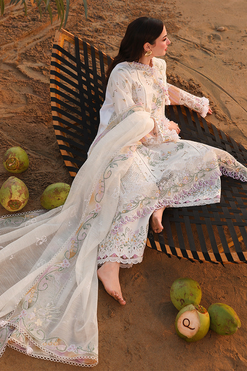 QALAMQAR-3PC LAWN CHIKANKAARI EMBROIDERED SHIRT WITH KHAADI NET EMBROIDERED DUPATTA AND TROUSER -BIC-4792
