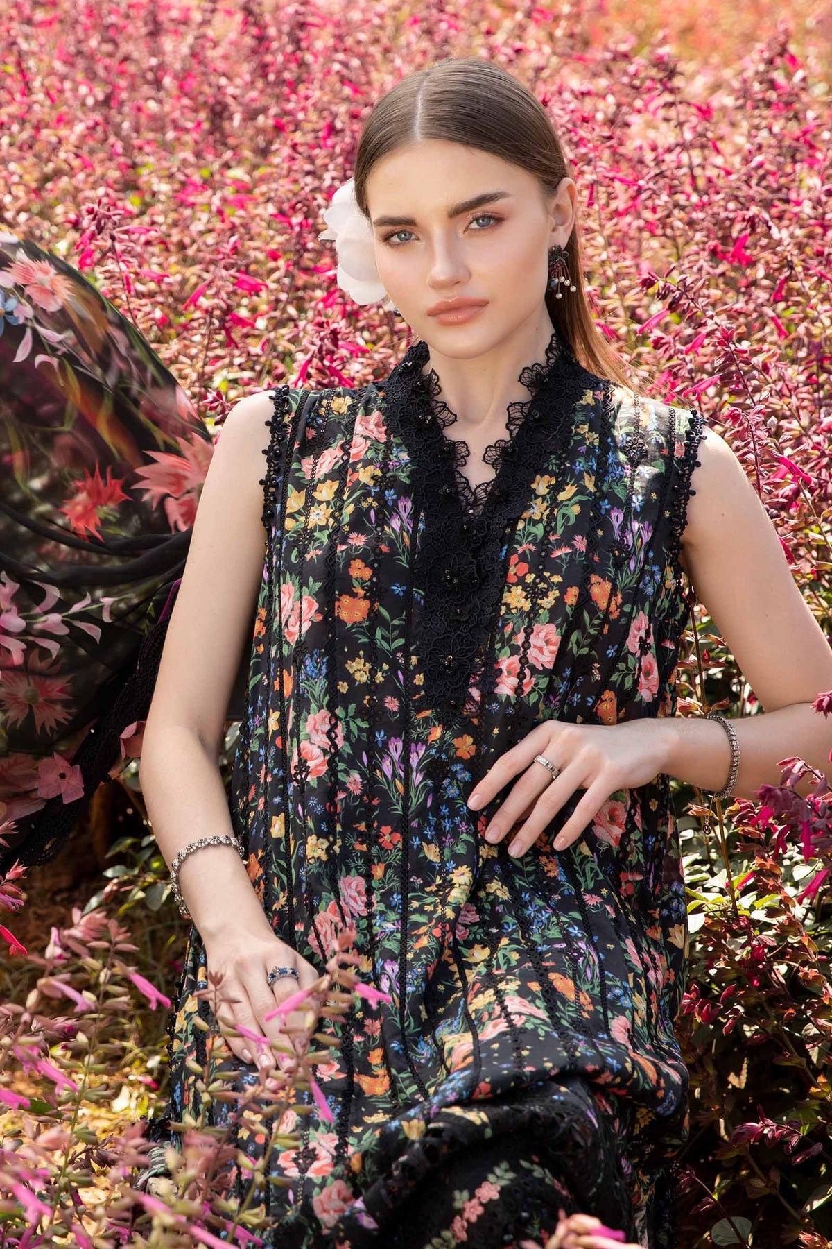 MARIA.B-3PC LAWN PRINTED SHIRT WITH CHIFFON PRINT DUPATTA AND PRINT TROUSER-BIC-2504