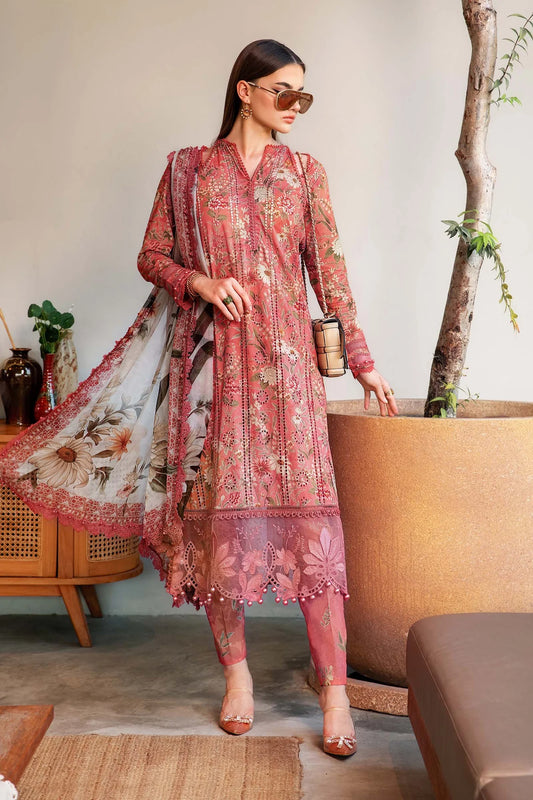 MARIA.B-3PC LAWN PRINTED SHIRT WITH CHIFFON PRINT DUPATTA AND PRINT TROUSER-BIC-2505   (DELIVERY AFTER 15 DAYS)