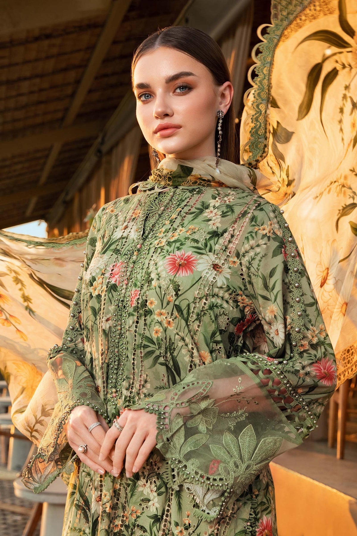 MARIA.B-3PC LAWN PRINTED SHIRT WITH CHIFFON PRINT DUPATTA AND PRINT TROUSER-BIC-2506  (DELIVERY AFTER 15 DAYS)