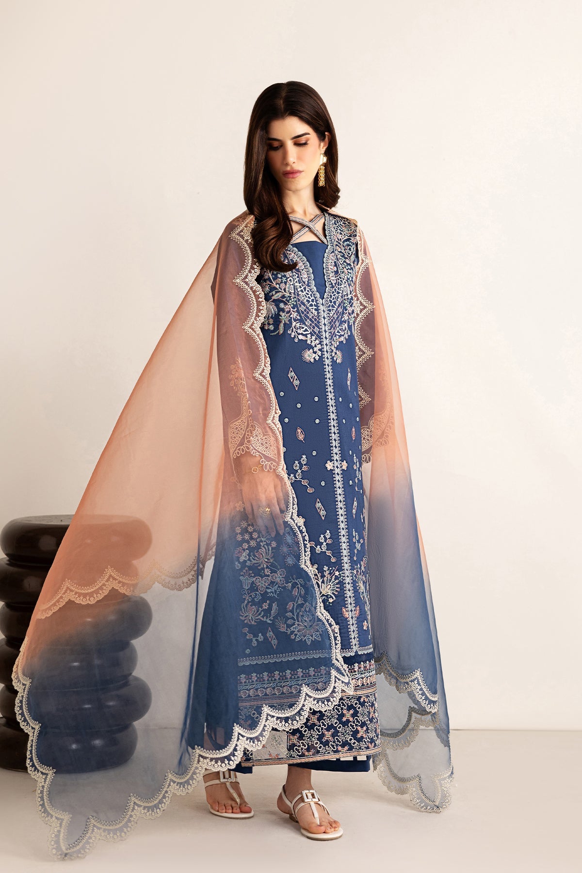 GARNET-3PC LAWN EMBROIDERED SHIRT WITH ORGANZA TYE&DYE EMB DUPATTA AND TROUSER-BIC-4894