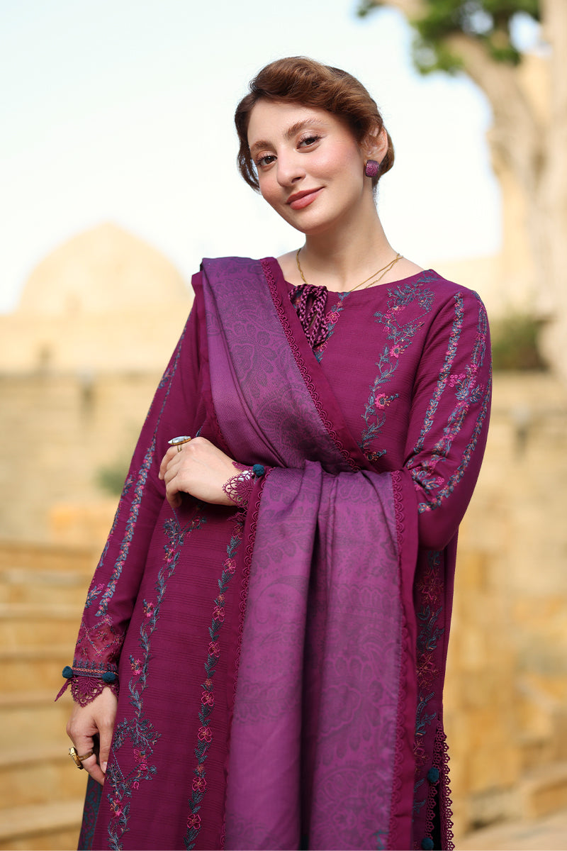 RANG RASIYA-3PC DHANAK EMBROIDERED SHIRT WITH WOOL PRINTED SHAWL AND TROUSER -BIC-5188