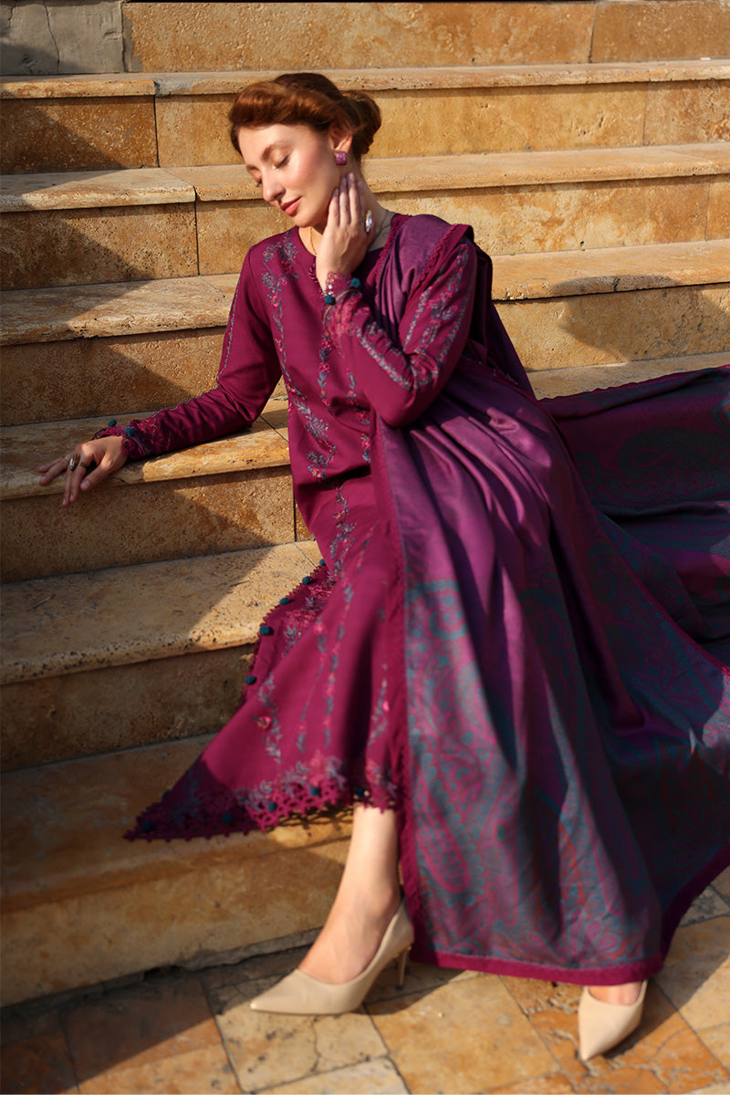 RANG RASIYA-3PC DHANAK EMBROIDERED SHIRT WITH WOOL PRINTED SHAWL AND TROUSER -BIC-5188