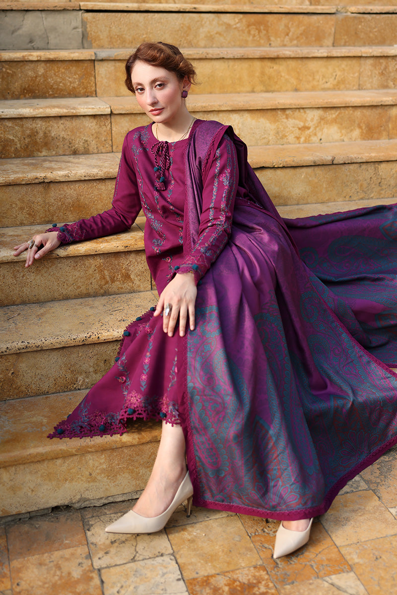 RANG RASIYA-3PC DHANAK EMBROIDERED SHIRT WITH WOOL PRINTED SHAWL AND TROUSER -BIC-5188