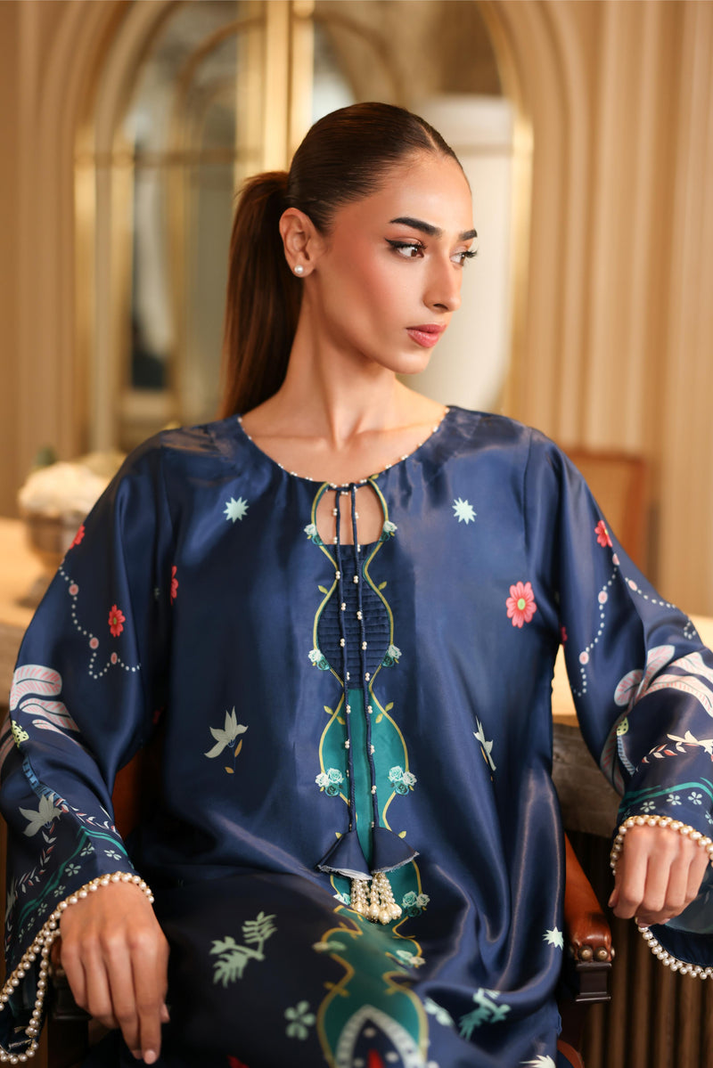 LULUSAR-2PC-SHAMOZE SILK PRINTED SHIRT WITH SILK TROUSER-BIC-9015