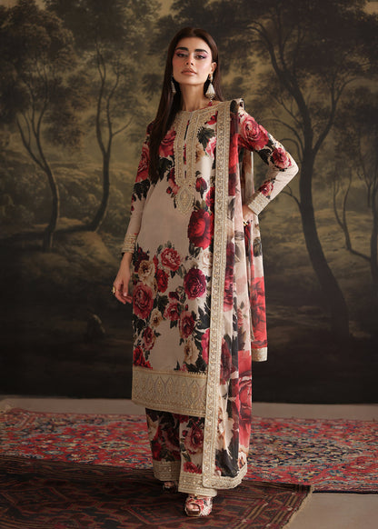 ZAINAB CHOTANI-3PC SHAMOZ SILK PRINT EMBROIDERED SHIRT WITH SOFT SILK PRINT EMBROIDERED DUPATTA & EMB SILK TROUSER BIC-1706