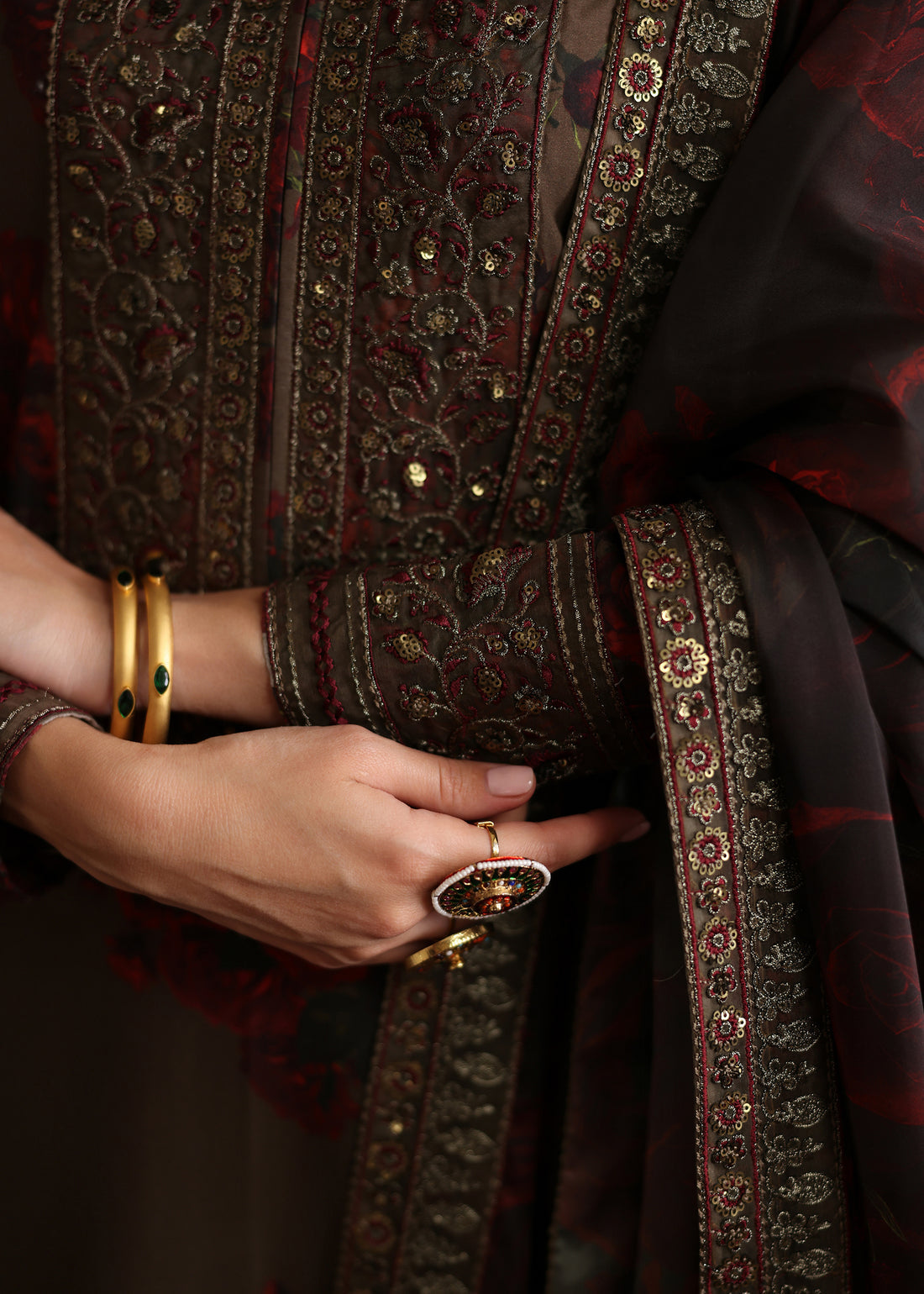 ZAINAB CHOTANI-3PC SHAMOZE SILK PRINTED EMBROIDERED SHIRT WITH SOFT SILK PRINTED EMB DUPATTA & EMB TROUSER BIC-