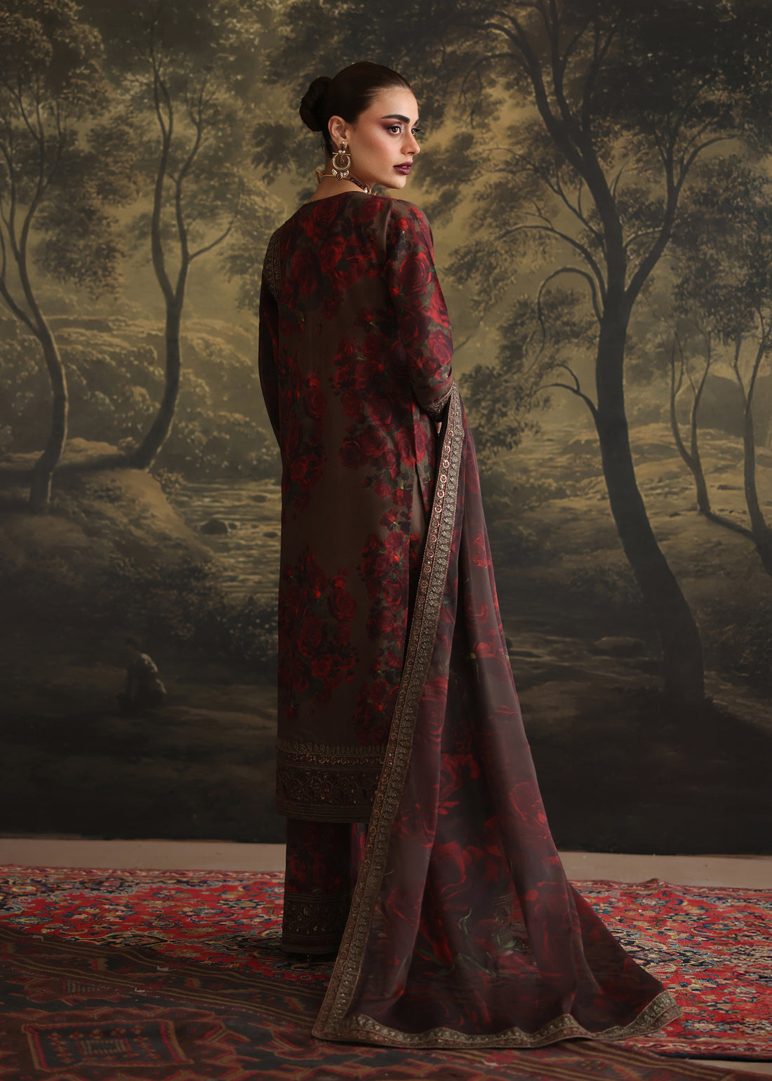 ZAINAB CHOTANI-3PC SHAMOZE SILK PRINTED EMBROIDERED SHIRT WITH SOFT SILK PRINTED EMB DUPATTA & EMB TROUSER BIC-
