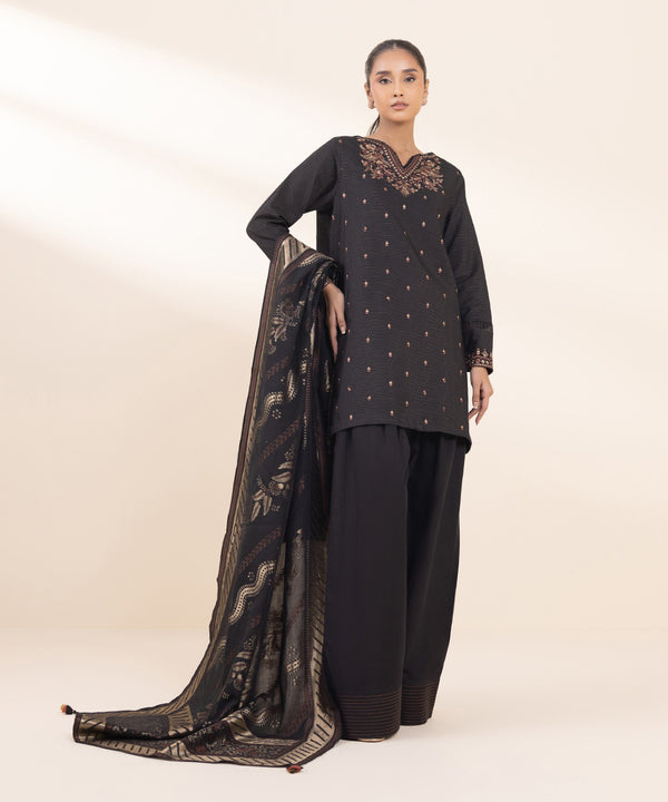 SAPPHIRE- 3PC DHANAK EMBROIDERED SHIRT WITH WOOL PRINT SHAWL AND TROUSER-BIC-3372