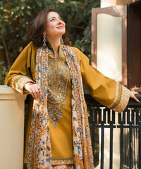 SAPPHIRE-3PC KHADDAR PRINTED EMB SHIRT WITH KHADDAR PRINTED DUPATTA AND PRINT TROUSER-BIC-
