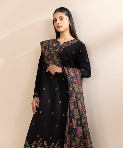 SAPPHIRE-3PC DHANAK EMBROIDERED SHIRT WITH COUTRAI WOOL PRINT SHAWL & TROUSER-BIC-4117