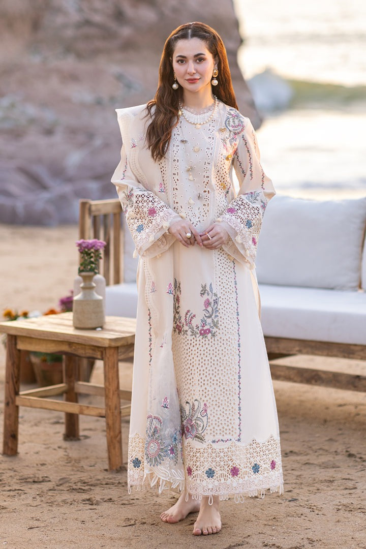 QALAMQAR-3PC CHIKANKARI LAWN EMBROIDERED WITH ORGANZA EMBROIDERED DUPATTA & TROUSER -BIC-4521