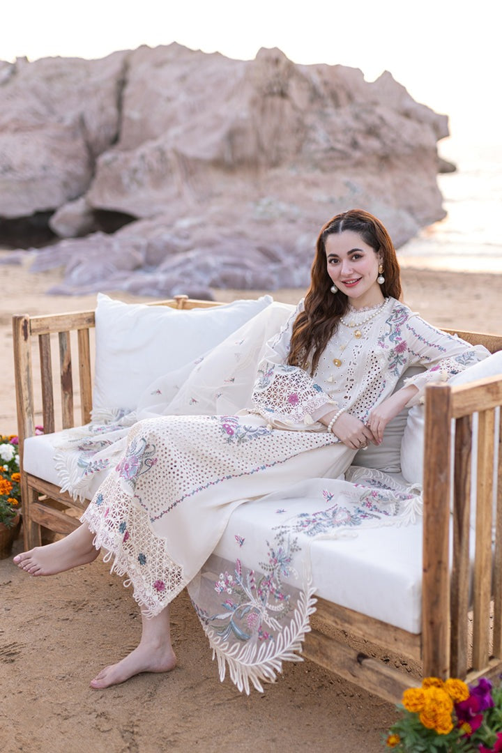 QALAMQAR-3PC CHIKANKARI LAWN EMBROIDERED WITH ORGANZA EMBROIDERED DUPATTA & TROUSER -BIC-4521
