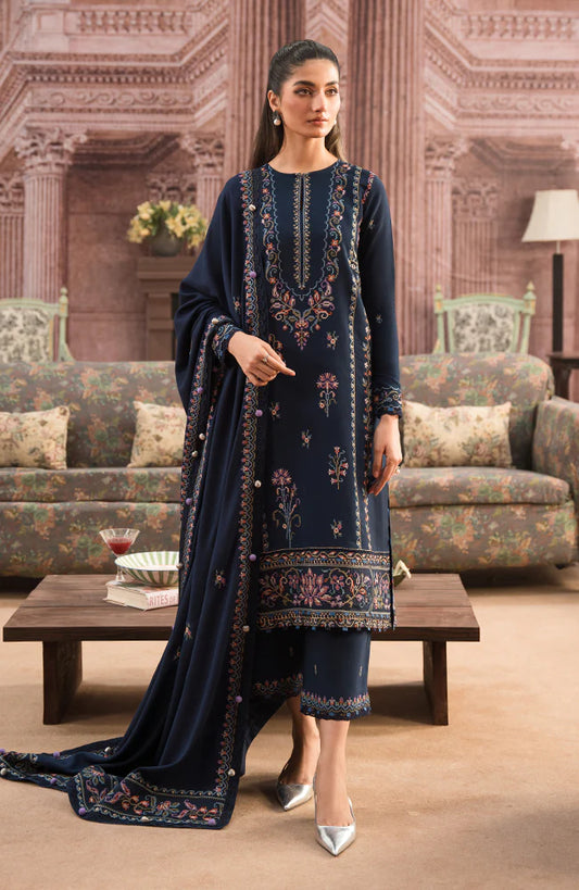 SERAN-3PC DHANAK EMBROIDERED SHIRT WITH DHANAK EMBROIDERD SHAWL & EMB TROUSER-BIC-3127