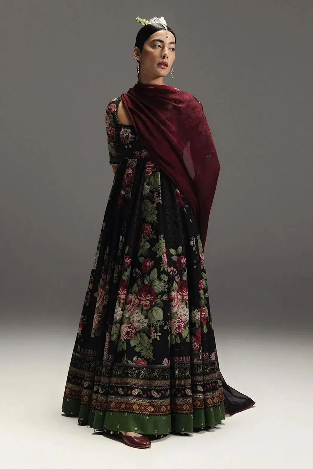 ZARA SHAH JAHAN-3PC DIGITAL PRINTED FROCK WITH SILK PRINTED DUPATTA & DYED TROUSER-BIC-070