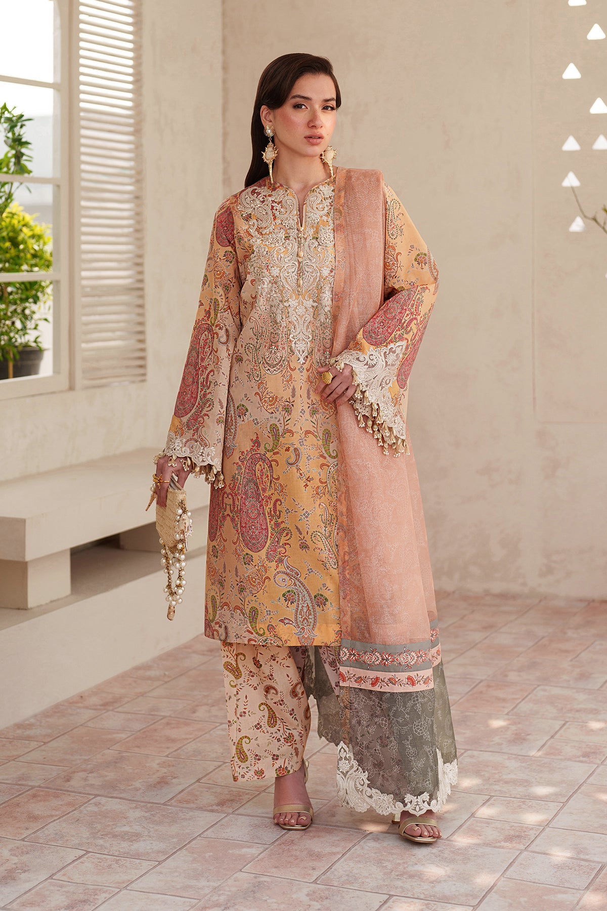 BAROQUE-3PC LAWN DIGITAL PRINTED EMB SHIRT WITH SILK PRINTED EMB DUPATTA AND PRINTED TROUSER-BIC-014