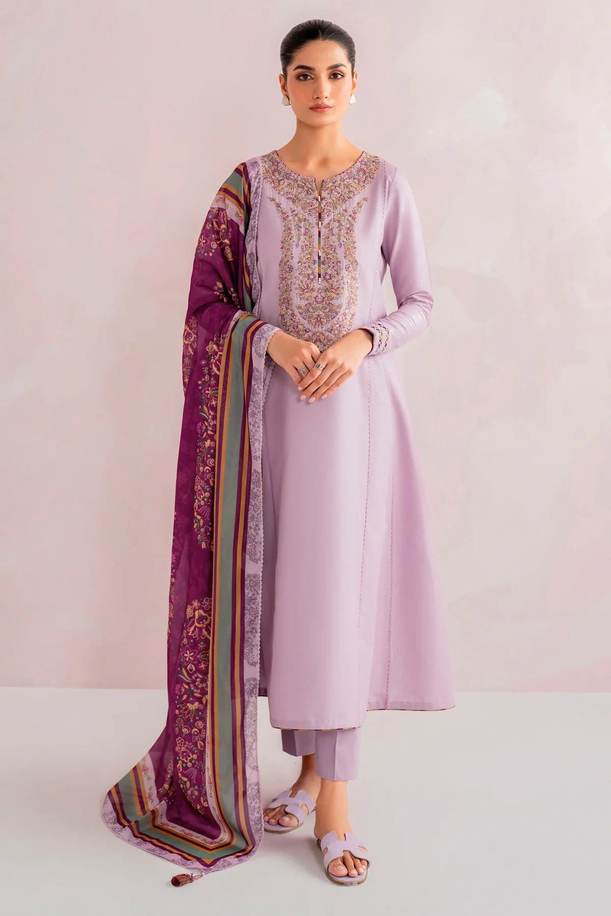 JAZMIN - 3PC LAWN EMBROIDERED SHIRT WITH MONARK PRINTED DUPATTA AND TROUSER-BIC-3735