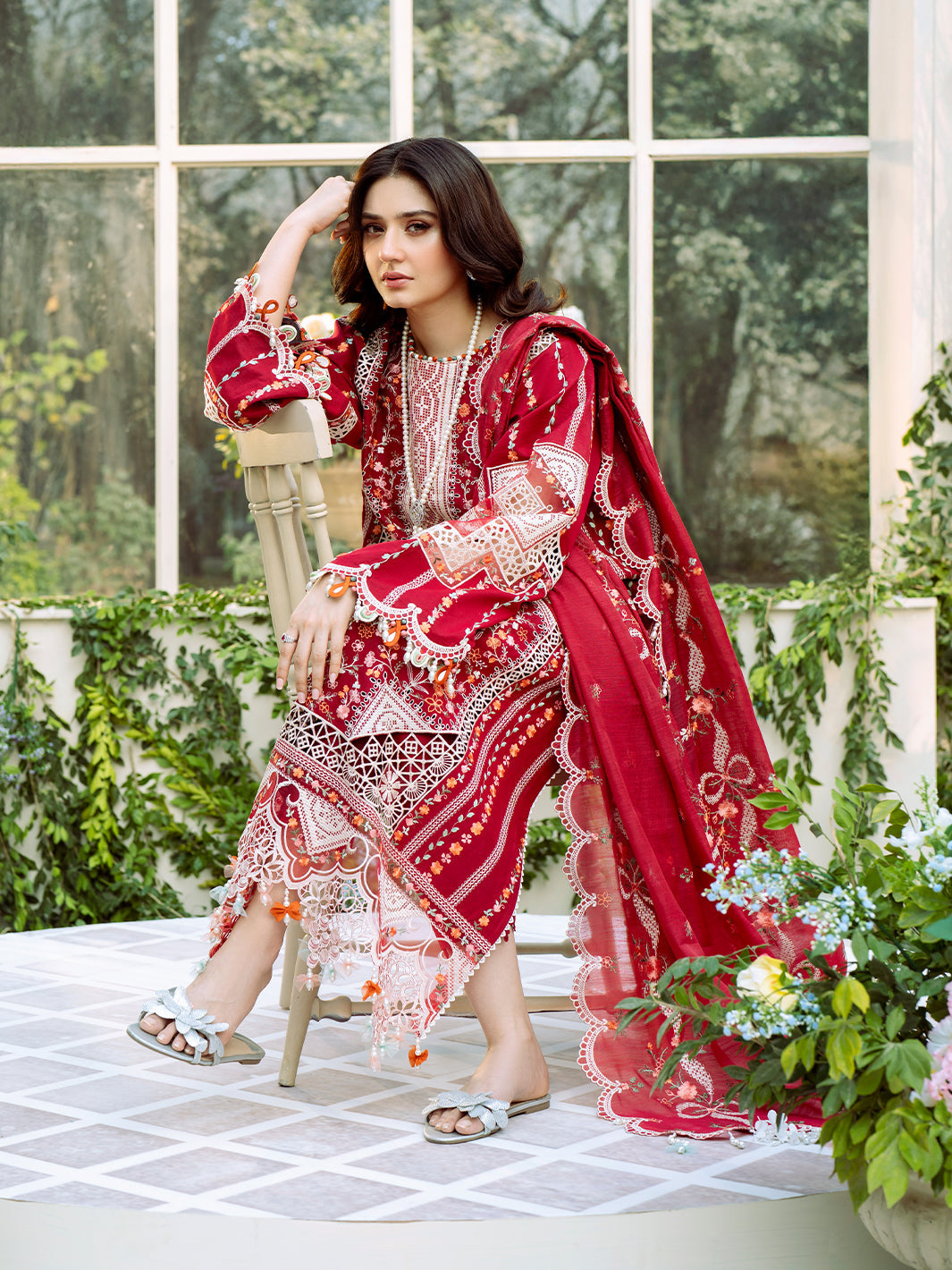 BIN ILYAS-3PC LAWN HEAVY EMBROIDERED SHIRT WITH KHADDI NET EMBROIDERED DUPATTA & LAWN TOUSER-BIC-4724