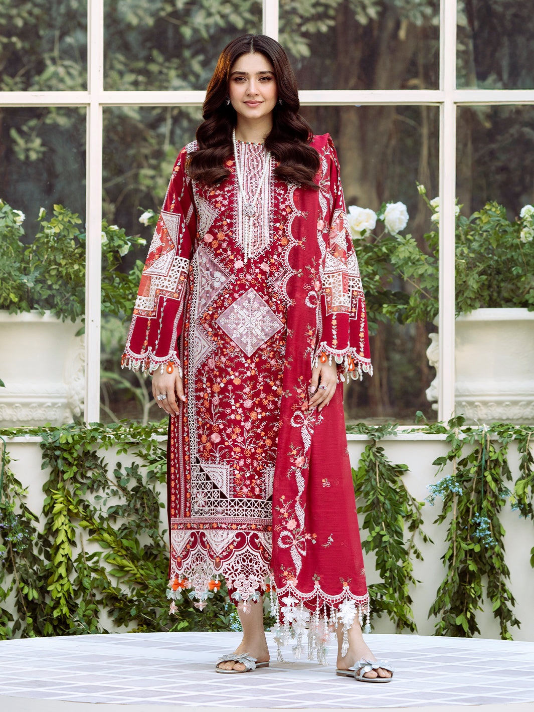 BIN ILYAS-3PC LAWN HEAVY EMBROIDERED SHIRT WITH KHADDI NET EMBROIDERED DUPATTA & LAWN TOUSER-BIC-4724