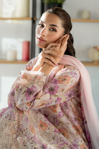 BAROUQE-3PC LAWN SCHIFFLI EMBROIDERED PRINTED SHIRT WITH SILK PRINT DUPATTA AND PRINT TROUSER-