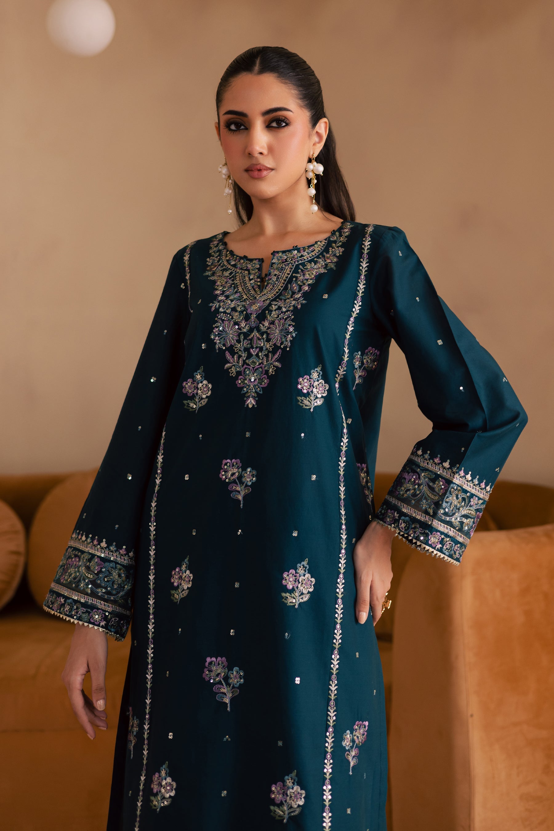 BATIK-2PC DHANAK SEQUIN EMBROIDERED SHIRT & EMBROIDERED TROUSER-BIC-109
