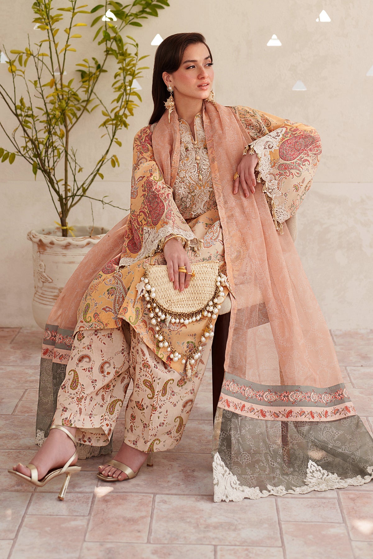 BAROQUE-3PC LAWN DIGITAL PRINTED EMB SHIRT WITH SILK PRINTED EMB DUPATTA AND PRINTED TROUSER-BIC-014