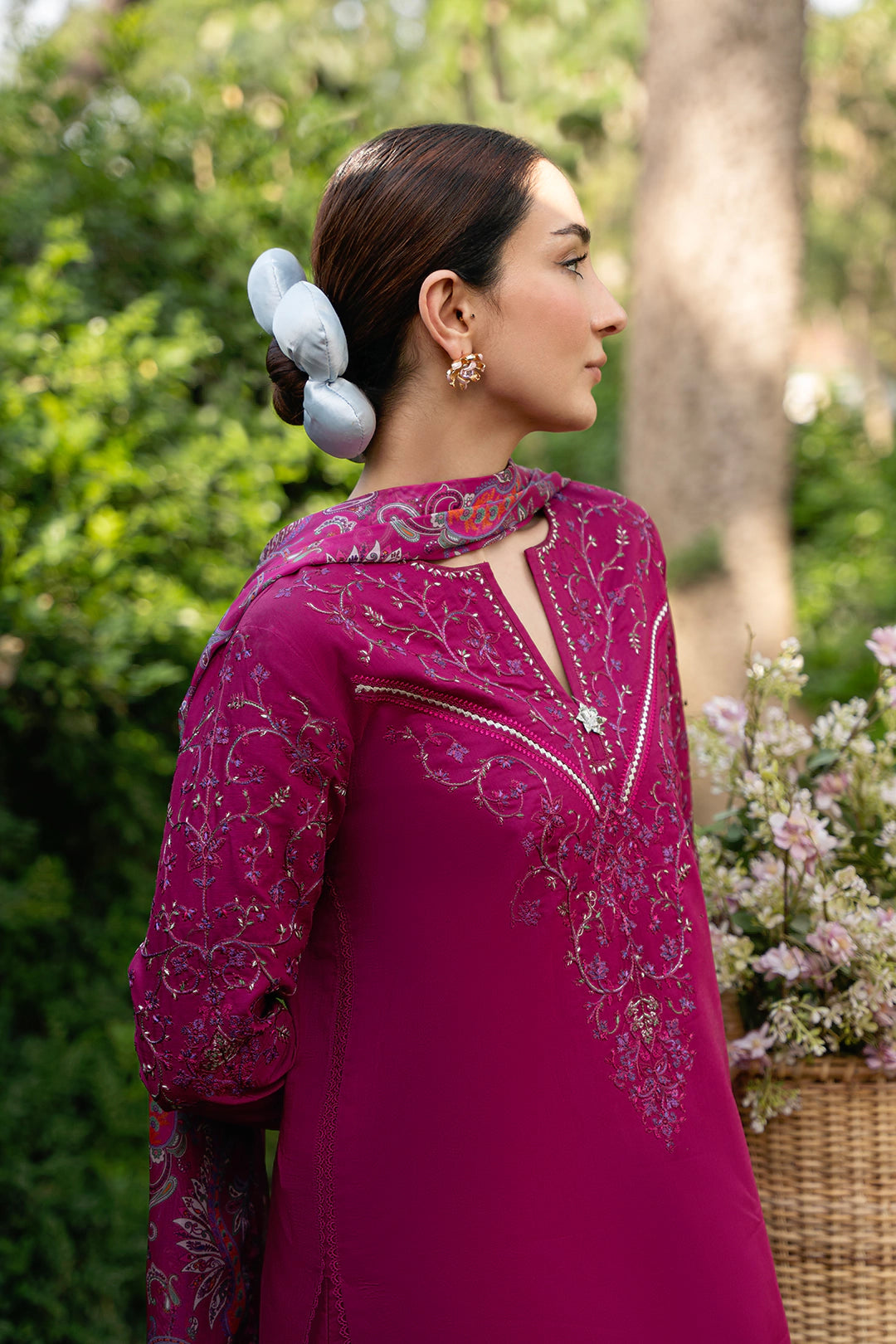 MANNAT-3PC DHANAK EMBROIDERED SHIRT WITH WOOL PRINTED SHAWL AND TROUSER-BIC-5219