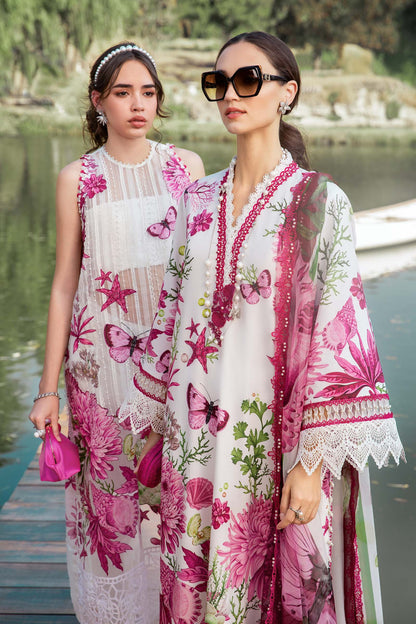 MARIA.B-3PC LAWN EMBROIDERED PRINTED SHIRT WITH CHIFFON PRINT DUPATTA AND PRINT TROUSER-BIC-2