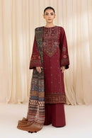 SAPPHIRE-3PC DHANAK EMBROIDERED SHIRT WITH COURTRAI PRINTED SHAWL AND TROUSER-BIC-4065