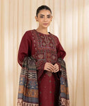 SAPPHIRE-3PC DHANAK EMBROIDERED SHIRT WITH COURTRAI PRINTED SHAWL AND TROUSER-BIC-4065