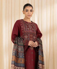 SAPPHIRE-3PC DHANAK EMBROIDERED SHIRT WITH COURTRAI PRINTED SHAWL AND TROUSER-BIC-4065
