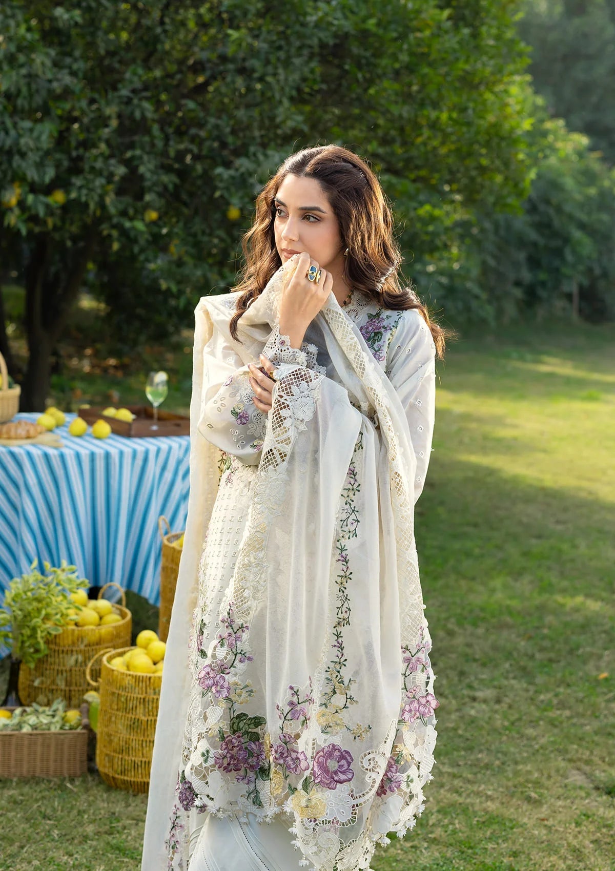 ELAF-3PC DHANAK EMBROIDERED SHIRT WITH DHANAK EMB SHAWL AND TROUSER-BIC-5217