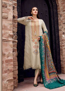 MARIA.B-3PC DHANAK EMBROIDERED SHIRT WITH COUTRAI PRINTED SHAWL AND TROUSER-BIC-4030