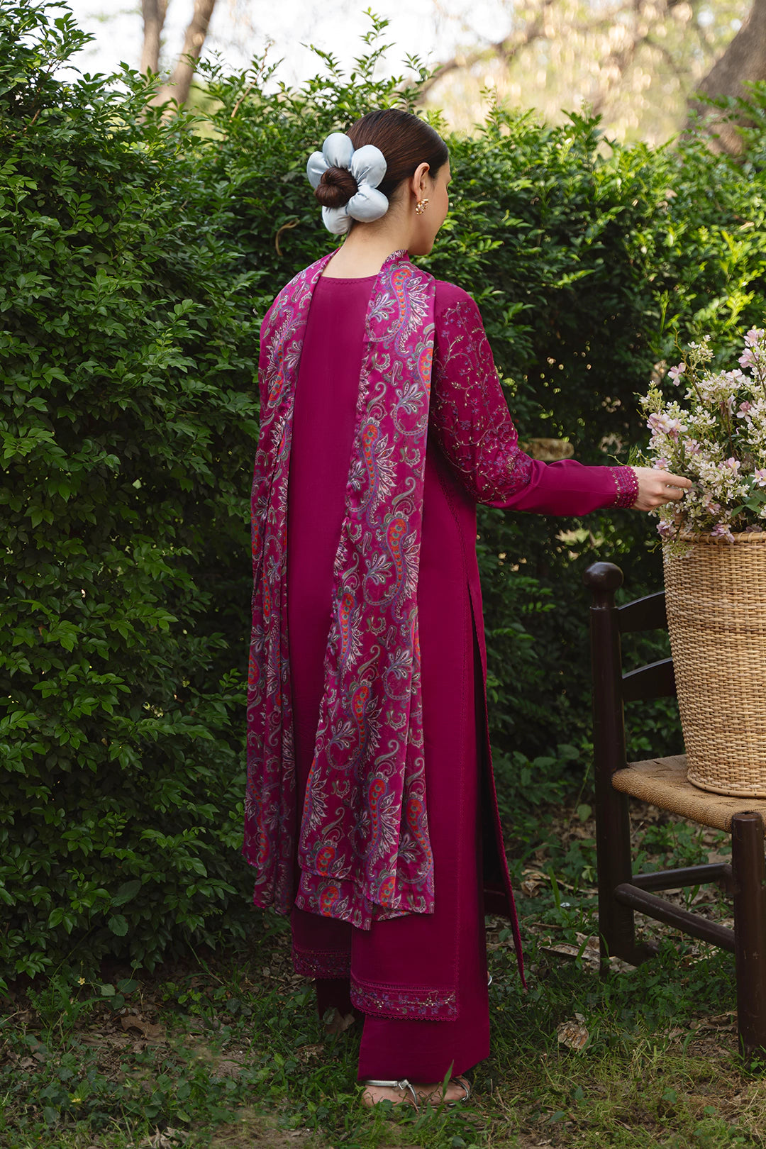MANNAT-3PC DHANAK EMBROIDERED SHIRT WITH WOOL PRINTED SHAWL AND TROUSER-BIC-5219