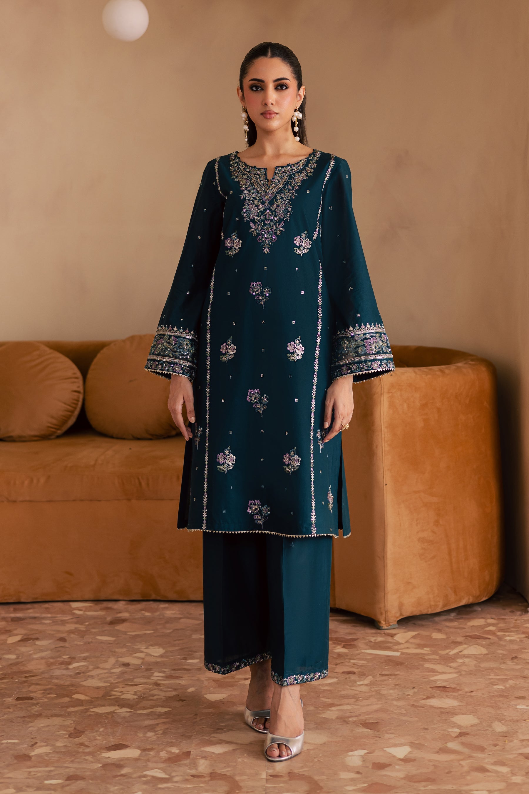 BATIK-2PC DHANAK SEQUIN EMBROIDERED SHIRT & EMBROIDERED TROUSER-BIC-109
