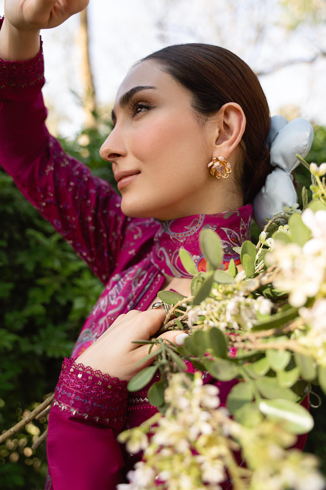 MANNAT-3PC DHANAK EMBROIDERED SHIRT WITH WOOL PRINTED SHAWL AND TROUSER-BIC-5219