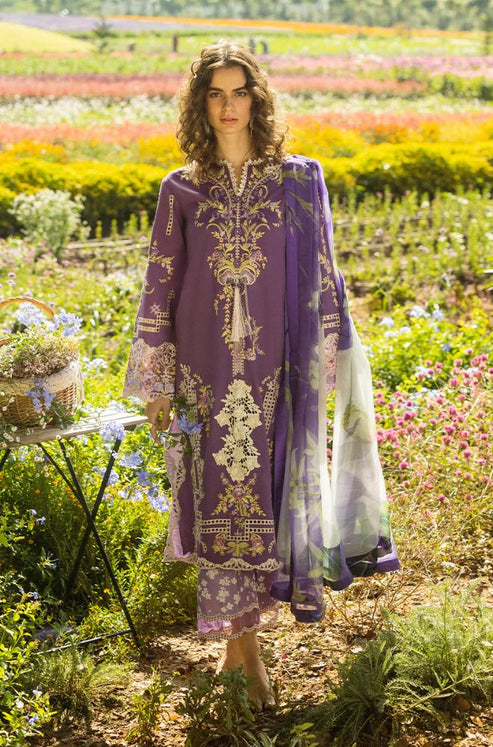MUSHQ-3PC DHANAK EMBROIDERED SHIRT WITH COUTRAI PRINTED SHAWL & TROUSER-BIC-4091