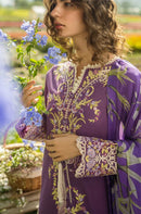 MUSHQ-3PC DHANAK EMBROIDERED SHIRT WITH COUTRAI PRINTED SHAWL & TROUSER-BIC-4091
